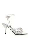 Versace Embellished Metallic Leather Sandals In Silver