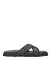 Versace Greca Jacquard Flat Slides In Black