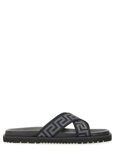 Versace Sandal With Logo In Black