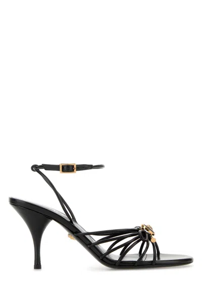 Versace Nappa Leather Sandals Strappy Design Ankle Strap In Animal Print