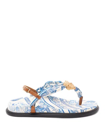 Versace Fabric And Calf Leather Sandals In Multi