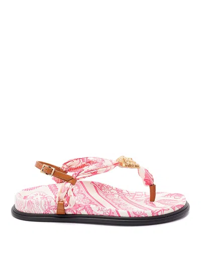 Versace Fabric And Calf Leather Sandals In Multi