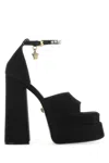Versace Buckle High-heeled Sandals In Black
