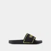 Versace Black Sandals With Logo Printed On The Front In Black
