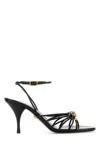 Versace Nappa Leather Sandals Strappy Design Ankle Strap In Black