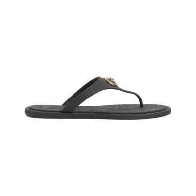 Versace Flat Sole Open Toe Sandals With Medusa Motif In Black