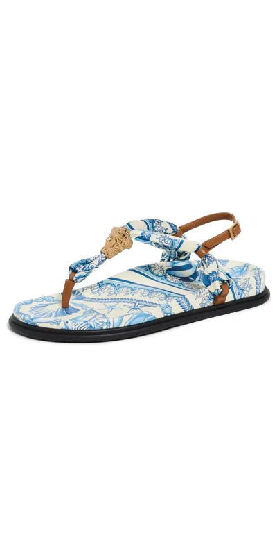 Versace Sandals Eggshell/bright Dv Blue/gold In Multi