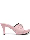 Versace Square Back Patent Mules With Stud Detailing In English Rose/palladium