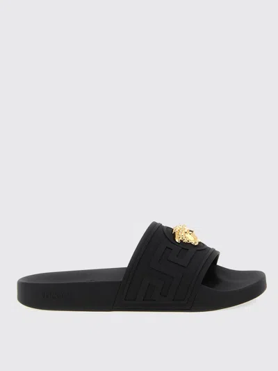 Versace Black Sandals With Medusa Plaque On The Front In Tech Fabric Man