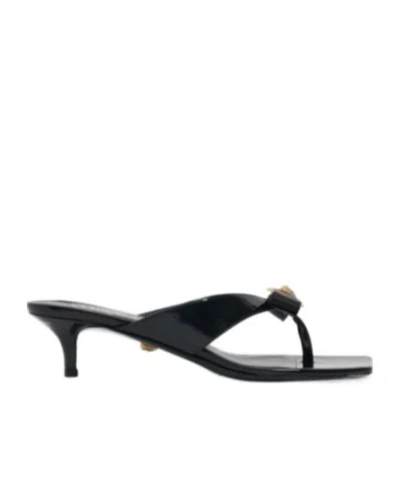 Versace Kitten Heel Thong Sandals With Medusa Detail In Black