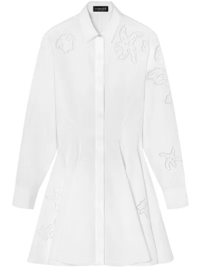 Versace Broderie-anglaise Mini Shirtdress In White
