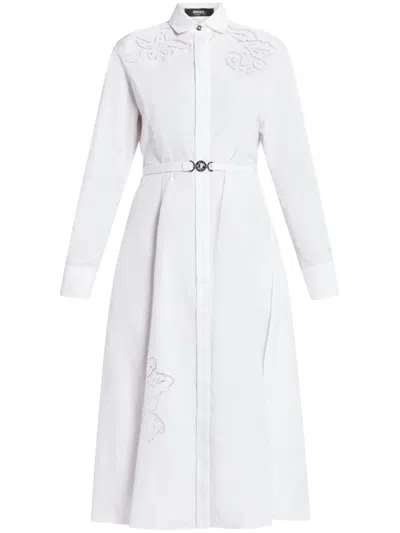 Versace Broderie-anglaise Cotton Shirtdress In White