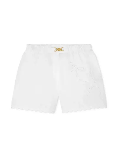 Versace Kids' Floral-embroidered Flared Skirt In White
