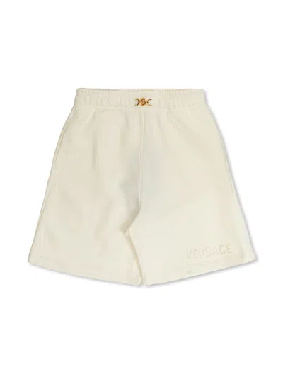 Versace Kids' Sangallo-emnroidered Track Shorts In White