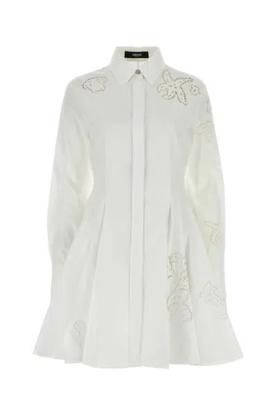 Versace Flared Sleeves Poplin Shirt Dress In White