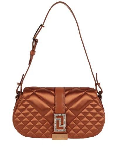 Versace Satin & Leather Mini Bag In Brown