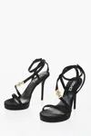Versace Satin Ankle Strap Sandals With Golden And Rhinestone Logo 12 In Black