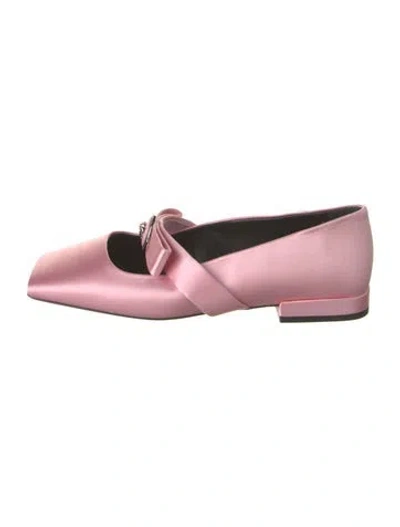 Pre-owned Versace Satin Bow Accents Mary Jane Flats In Pink