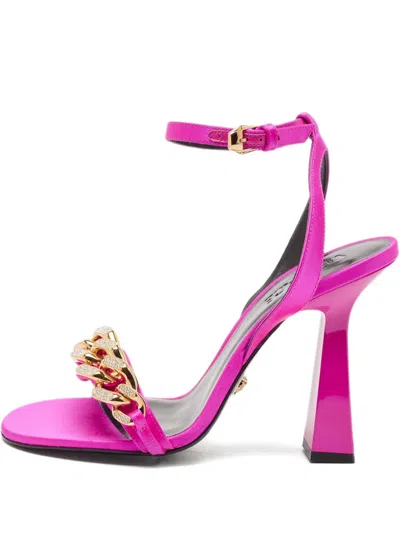 Pre-owned Versace Satin Chain Heeled Sandals