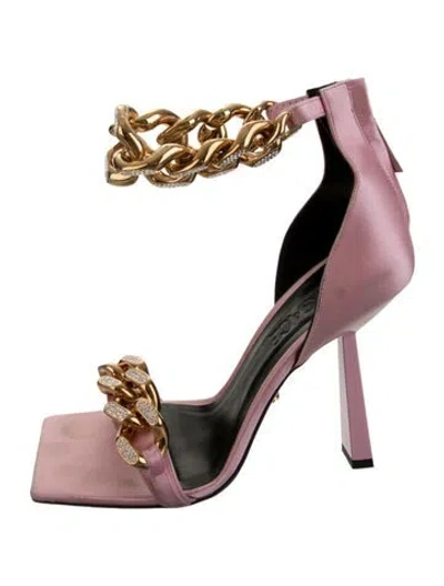 Pre-owned Versace Satin Chain-link Accents Sandals In Pink