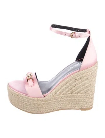 Pre-owned Versace Satin Colorblock Pattern Espadrilles In Pink