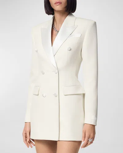 VERSACE SATIN-CONTRAST DOUBLE-BREASTED GRAIN DE POUDRE EVENING JACKET