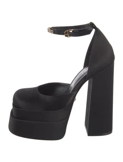Pre-owned Versace Satin Crystal Embellishments Boots In Black