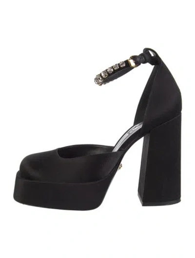 Pre-owned Versace Satin Crystal Embellishments D'orsay Pumps In Black
