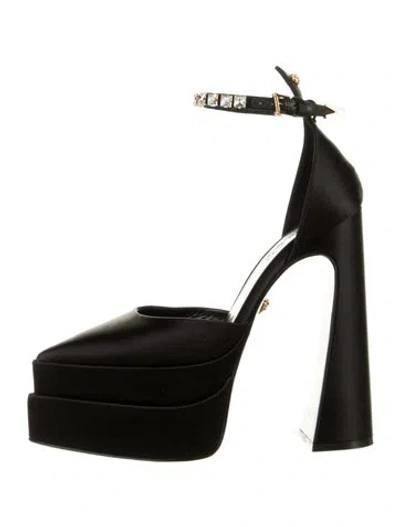 Pre-owned Versace Satin Crystal Embellishments D'orsay Pumps In Black