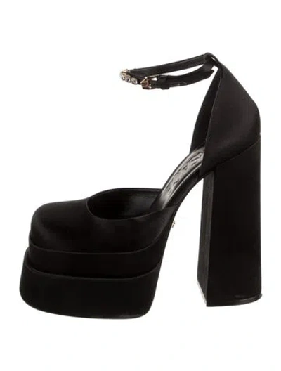 Pre-owned Versace Satin Crystal Embellishments D'orsay Pumps In Black