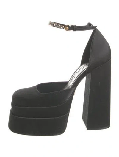Pre-owned Versace Satin Crystal Embellishments D'orsay Pumps In Black