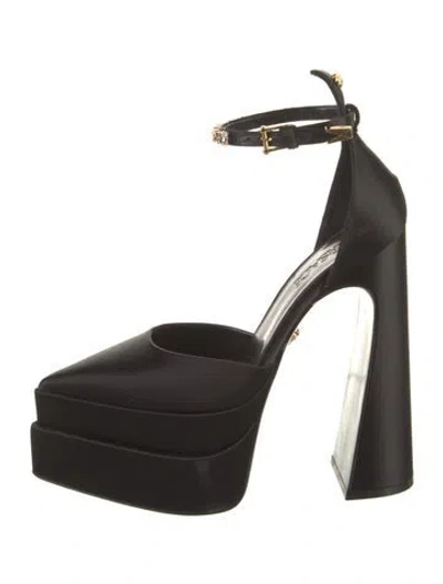 Pre-owned Versace Satin Crystal Embellishments D'orsay Pumps In Black
