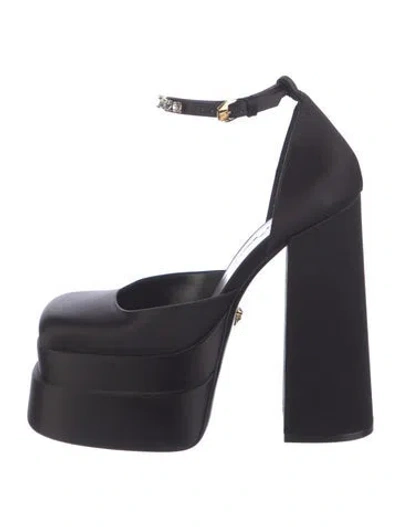 Pre-owned Versace Satin Crystal Embellishments D'orsay Pumps In Black