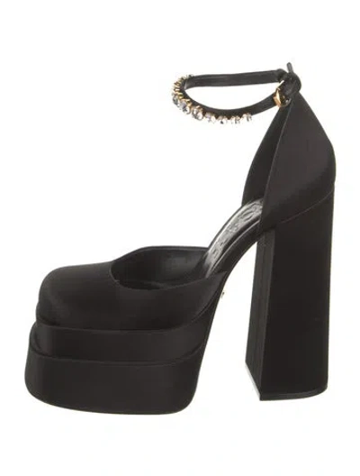 Pre-owned Versace Satin Crystal Embellishments D'orsay Pumps In Black