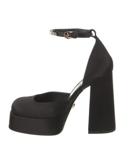 Pre-owned Versace Satin Crystal Embellishments D'orsay Pumps In Black
