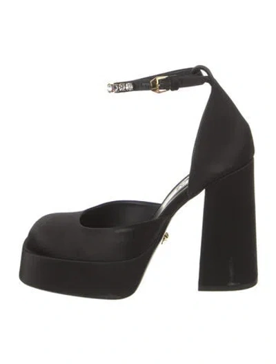 Pre-owned Versace Satin Crystal Embellishments D'orsay Pumps In Black