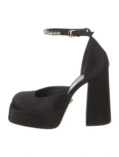Pre-owned Versace Satin Crystal Embellishments D'orsay Pumps In Black