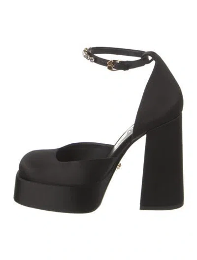 Pre-owned Versace Satin Crystal Embellishments D'orsay Pumps In Black