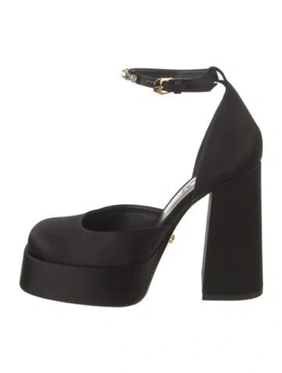 Pre-owned Versace Satin Crystal Embellishments D'orsay Pumps In Black