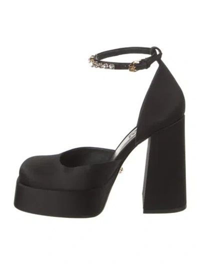 Pre-owned Versace Satin Crystal Embellishments D'orsay Pumps In Black