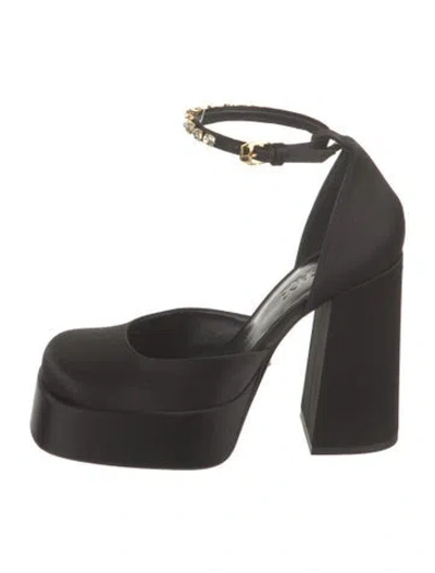 Pre-owned Versace Satin Crystal Embellishments D'orsay Pumps In Black