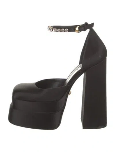 Pre-owned Versace Satin Crystal Embellishments D'orsay Pumps In Black