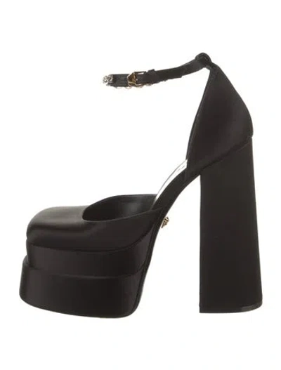 Pre-owned Versace Satin Crystal Embellishments D'orsay Pumps In Black