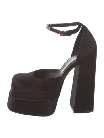 Pre-owned Versace Satin Crystal Embellishments D'orsay Pumps In Black