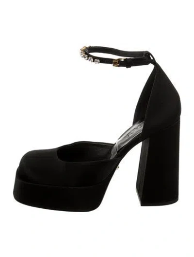 Pre-owned Versace Satin Crystal Embellishments D'orsay Pumps In Black