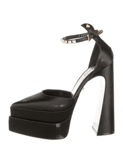 Pre-owned Versace Satin Crystal Embellishments D'orsay Pumps In Black