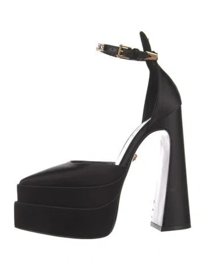 Pre-owned Versace Satin Crystal Embellishments D'orsay Pumps In Black