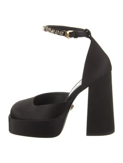 Pre-owned Versace Satin Crystal Embellishments D'orsay Pumps In Black