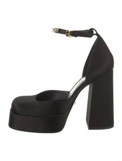 Pre-owned Versace Satin Crystal Embellishments D'orsay Pumps In Black