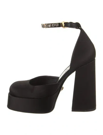 Pre-owned Versace Satin Crystal Embellishments D'orsay Pumps In Black